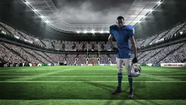 Pemain Sepak Bola Amerika Memegang Helmnya Stadion — Stok Video