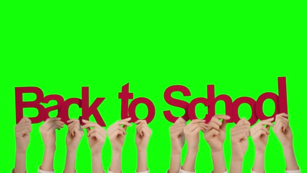 Mãos Levantando Para Escola Fundo Tela Verde — Vídeo de Stock