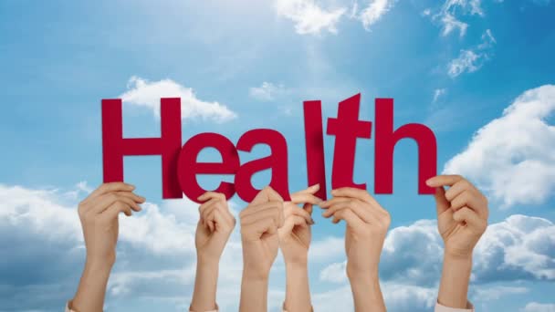 Hands Holding Health Sky Background — Stock Video