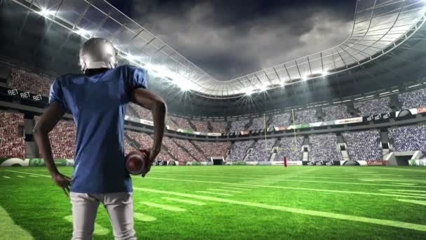 American Football Player Motivating Supporters Stadium — Stock Video
