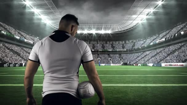 Joueur Rugby Tenant Balle Dans Stade — Video