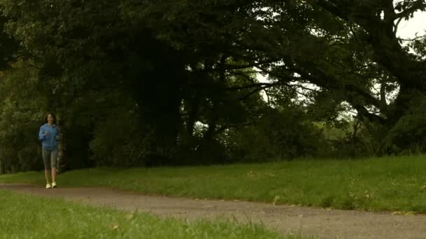 Fit Meisje Lopen Een Park — Stockvideo