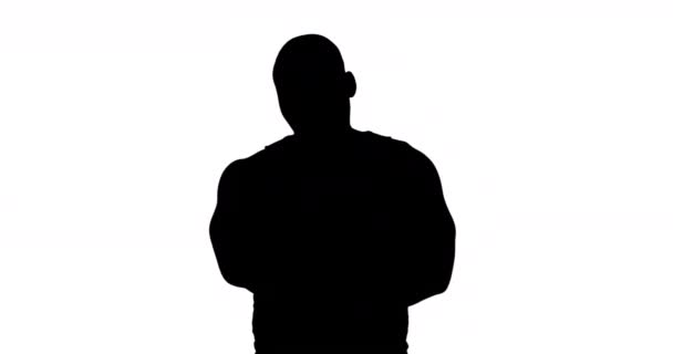 Muscular Silhouette Man Arms Crossed White Background — Stock Video