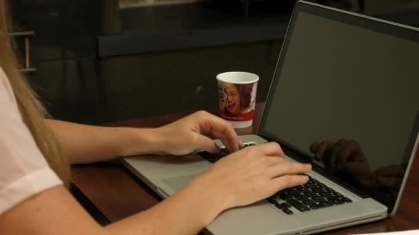 Vista Sobre Hombro Mujer Negocios Que Trabaja Computadora Portátil — Vídeo de stock