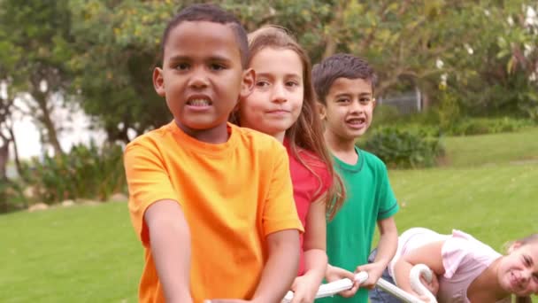 Crianças Puxando Uma Corda Grande Juntas — Vídeo de Stock