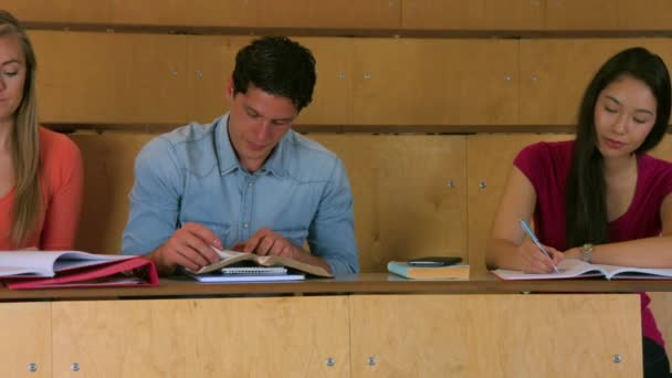 Estudantes Sentados Lado Outro Enquanto Aprendem Faculdade — Vídeo de Stock