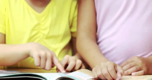 Kleine Meisjes Samen Bibliotheek Hoge Kwaliteit Formaat Lezen — Stockvideo