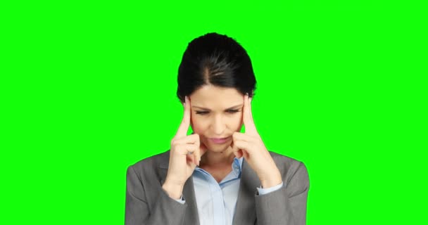 Worried Businesswoman Holding Her Head Green Background — Stock Video