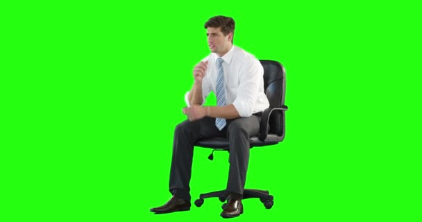 Young Businessman Getting Headache Green Background — Stock Video