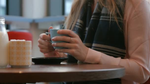 可爱的朋友们享受高品质的格式在咖啡馆里的咖啡 — 图库视频影像
