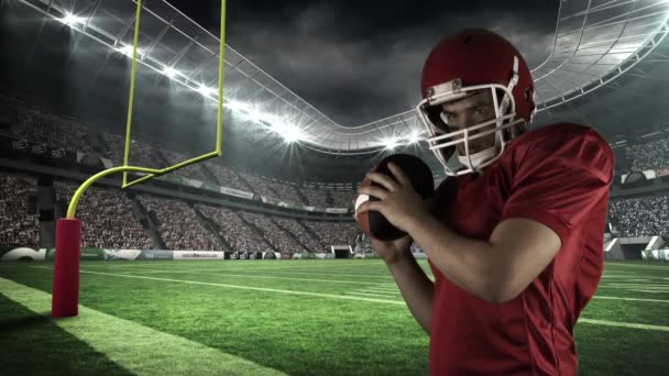Американський Футбол Гравець Готовий Запуску Кулі Стадіоні — стокове відео