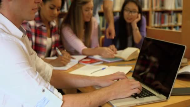 Students Working Together Library College — Stock Video