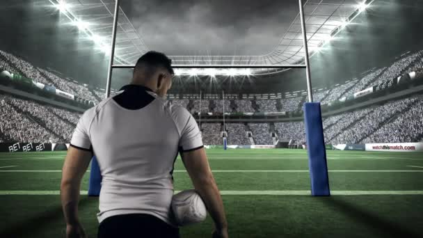 Rugby Player Holding Ball Stadium — Stock Video