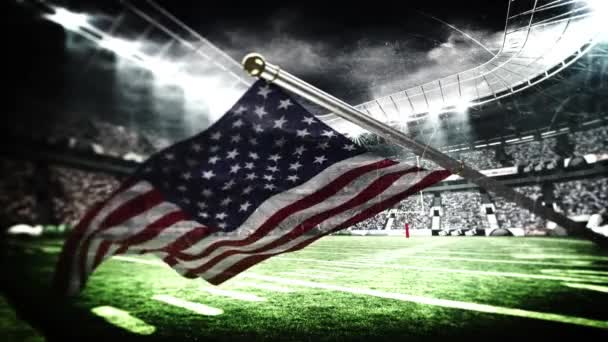Cyfrowej Animacji Amerykańską Flagę Dmuchanie Stadion Piłkarski — Wideo stockowe
