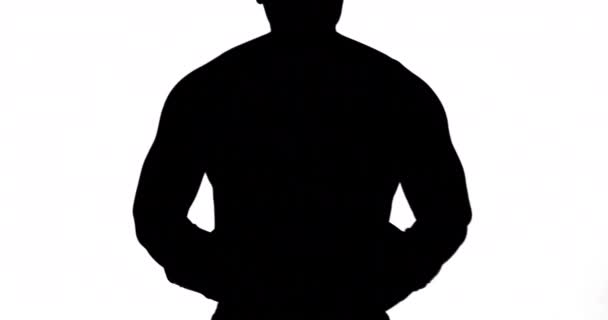 Muscular Silhouette Boxer Posing Camera White Background — Stock Video