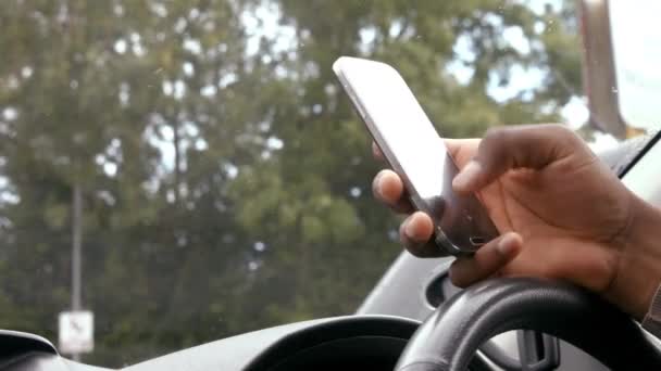 Mans Hand Using Smartphone Car — Stock Video