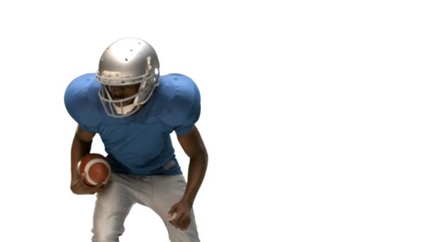 Serious American Football Player Tackling Ball Slow Motion — Stock Video