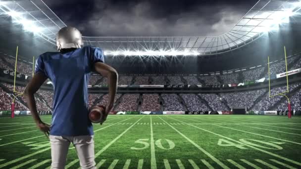 American Football Player Motivating Supporters Stadium — Stock Video