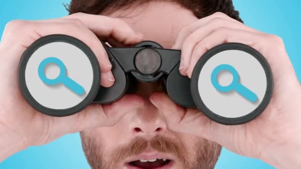 Man Looking Binoculars Animation — Stock Video