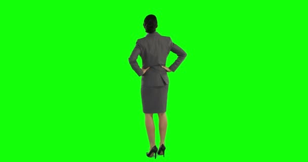 Mulher Negócios Olhando Redor Tela Verde — Vídeo de Stock