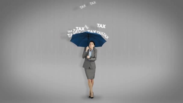 Composite Image Businesswoman Holding Umbrella Raining — Stock Video