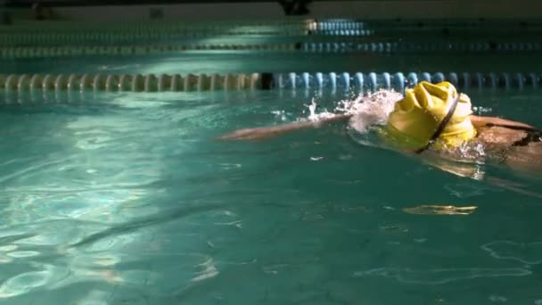 Fit Mujer Nadando Piscina Cámara Lenta — Vídeo de stock