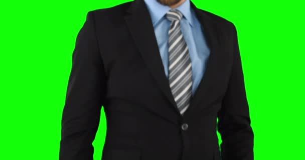 Businessman Using Invisible Touchscreen Green Screen — Stock Video