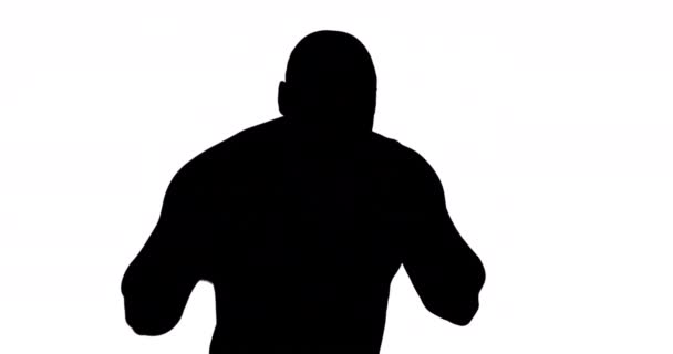 Muscular Silhouette Boxer Posing Camera White Background — Stock Video