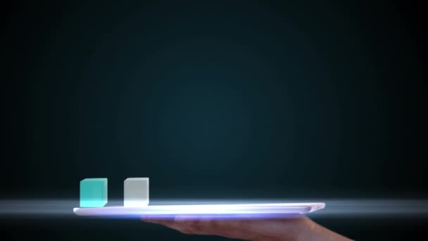 Vídeo Cortado Empresária Usando Tablet Para Ver Holograma — Vídeo de Stock