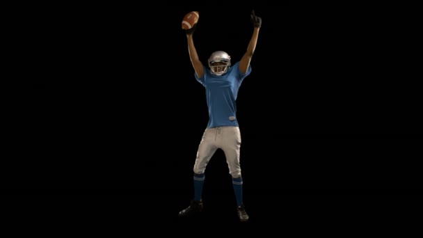 American Football Spieler Triumphiert Mit Erhobenen Armen Zeitlupe — Stockvideo