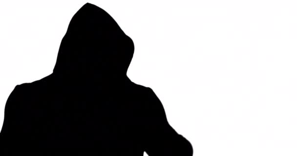 Muscular Silhouette Man Wearing Hood White Background — Stock Video