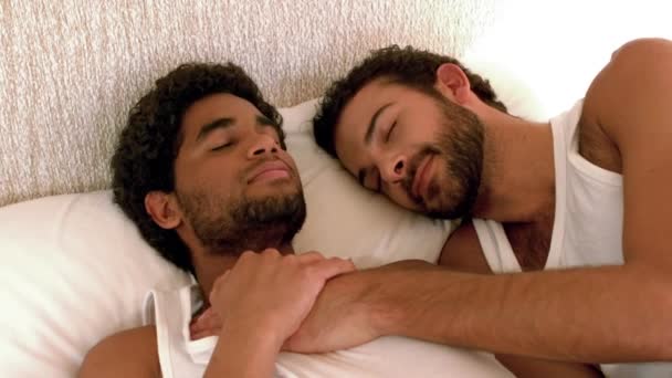Pasangan Gay Bersantai Tempat Tidur Rumah — Stok Video