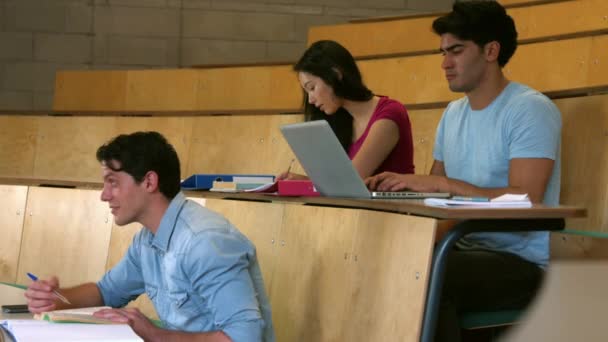 Studenti Sedící Vedle Sebe Při Učení Vysoké Škole — Stock video