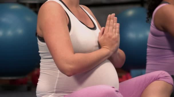 Mujeres Embarazadas Haciendo Yoga Posa Cámara Lenta — Vídeos de Stock