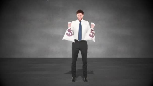 Composite Video Smiling Businessman Holding Money Bags — Stock Video