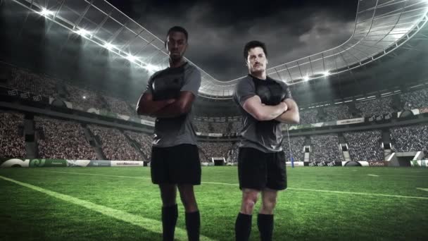Stadyumda Poz Iki Ciddi Rugby Oyuncuları — Stok video