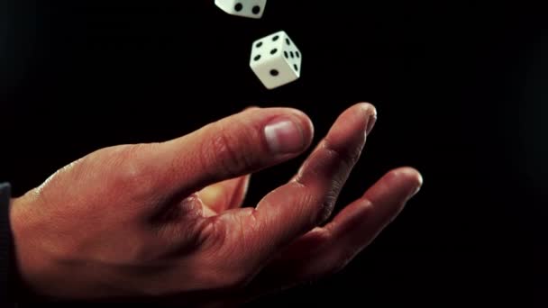 Hand Catching Dice Slow Motion — Stock Video