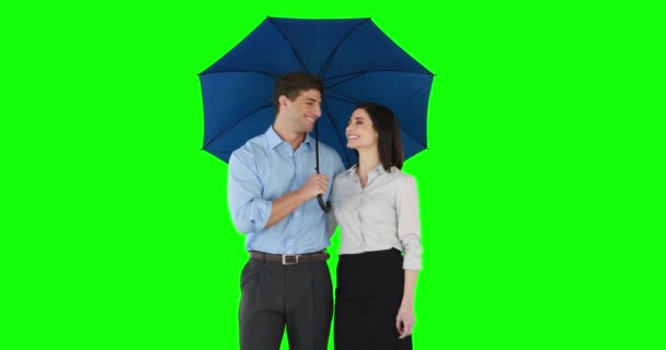 Empresários Sob Guarda Chuva Tela Verde — Vídeo de Stock