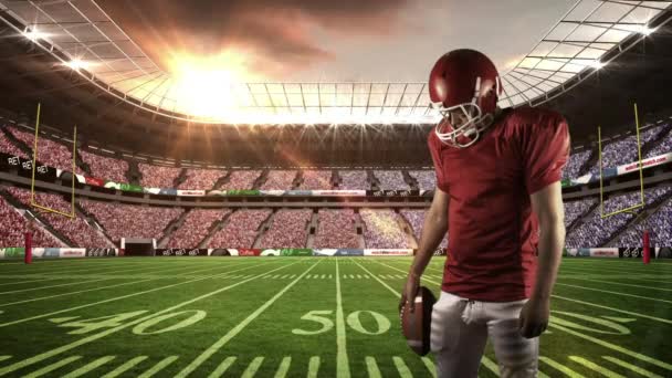 American Football Speler Kijkt Neer Stadion — Stockvideo