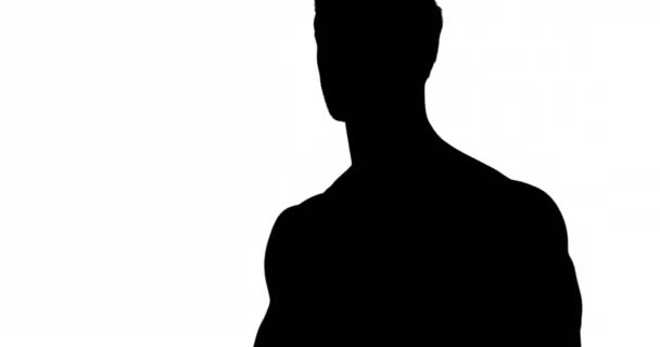 Muscular Silhouette Man Posing Camera White Background — Stock Video