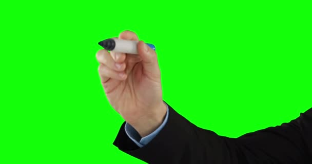 Χέρι Του Επιχειρηματία Γράφοντας Ένα Αόρατο Πλω Στην Πράσινη Οθόνη — Αρχείο Βίντεο