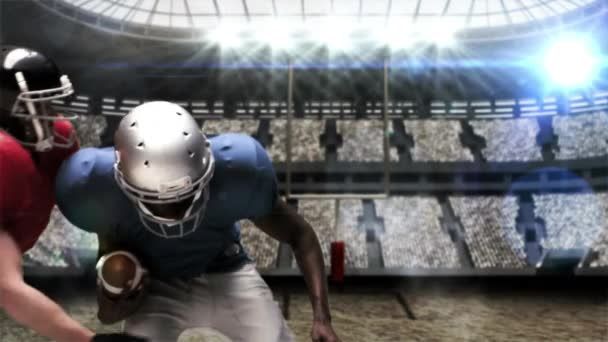 Ernstige American Football Speler Aan Pakken Voor Bal Slow Motion — Stockvideo