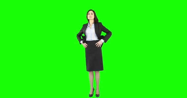 Femme Affaires Debout Regardant Autour Sur Écran Vert — Video