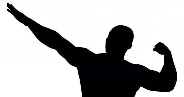 Muscular Silhouette Man Gesturing White Background — Stock Video