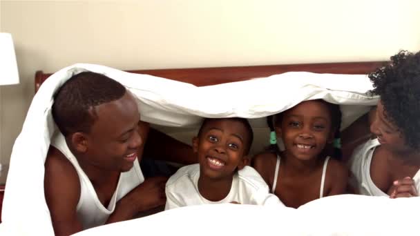 Happy Black Family Blanket Bedroom Slow Motion — Stock Video