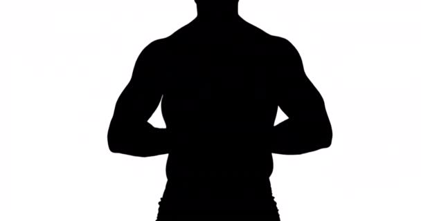 Muscular Silhouette Man Flexing Muscles White Background — Stock Video