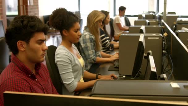 Estudiantes Trabajando Sala Informática Universidad — Vídeo de stock