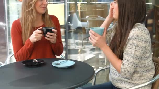 Όμορφο Φίλοι Κουβέντα Πάνω Από Τον Καφέ Στην Καφετέρια Μορφή — Αρχείο Βίντεο
