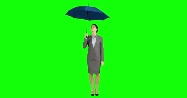 Businesswoman Standing Umbrella Green Screen — Stock Video