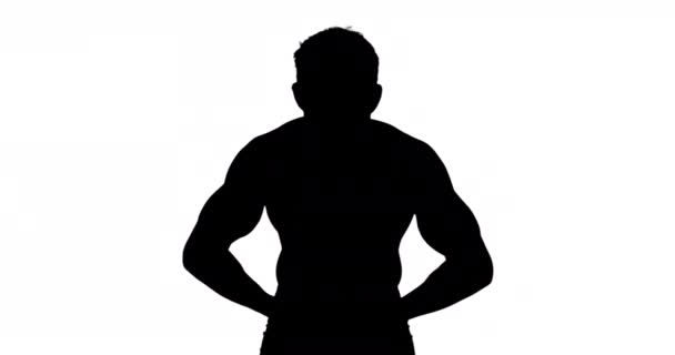 Muscular Silhouette Man Flexing Muscles White Background — Stock Video